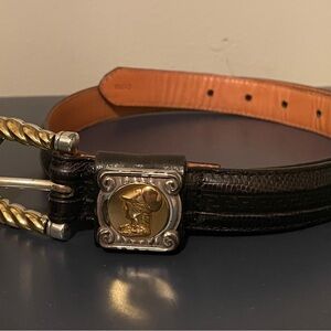 Black and Brown Leather Belt with Gold Buckle